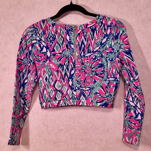 NWOT Lilly Pulitzer Carlita Tiki Pink PoP Over Crop Top BK Zip Accent Size Small - Picture 2 of 6